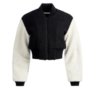 Alice + Olivia Black and Cream Bomber Jacket small women’s color block bomber